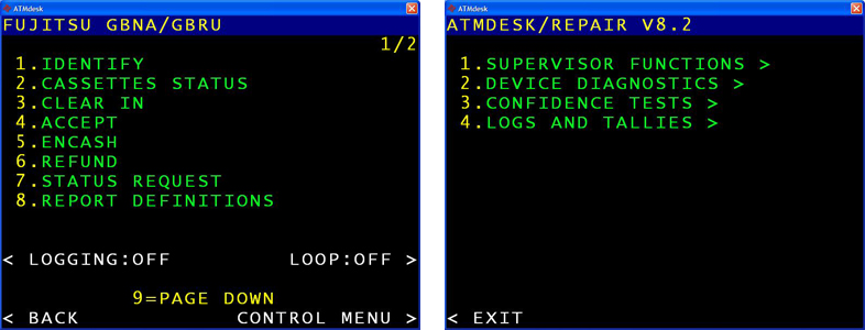 Несложное меню панели ATMdesk позволяет быстро получить доступ к нужным диагностическим тестам